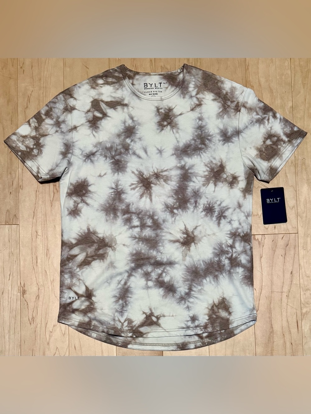 NWT BYLT Basics Cloud Dye Tee Short Sleeve T-Shirt Curved Hem Brown Beige Large